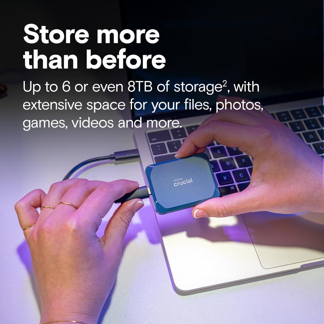 Crucial X10 8TB Portable SSD, Up to 2,100MB/s, USB 3.2 USB-C, External Solid State Drive, Compatible with Windows, Mac & Android, Durable Storage for Games, Photos & Files, Blue - CT8000X10SSD9-02