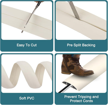 Floor Cord Cover, Cable Protector, 0.63W x 0.31H inches, Wire Cover for Extension Cords, Floor Cable Covers Prevent Cable Trips (Beige, 50-3 Feet)