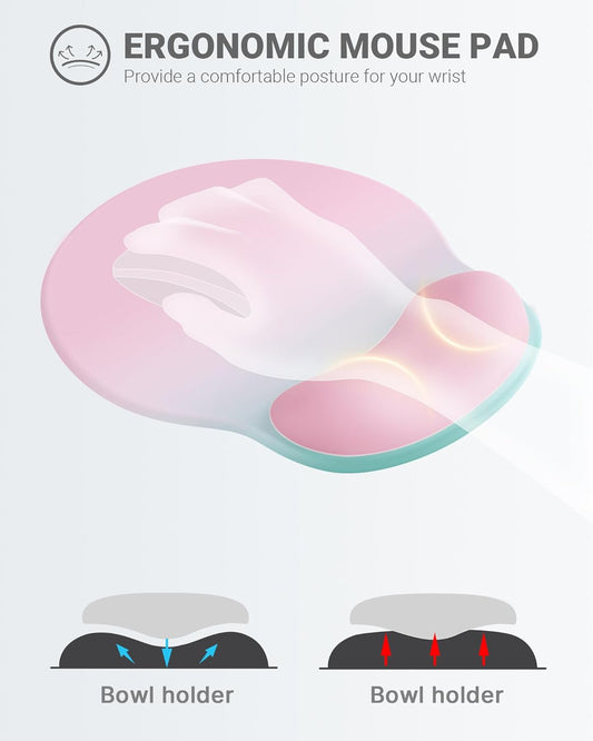 Ergonomic Mouse Pad Wrist Support, Comfortable Mouse Pad Wrist Rest, Relieve Wrist Pain Gel Mouse pad, Non-Slip Rubber Base Mousepad for Laptop, Computer(Gradient Pink Green)