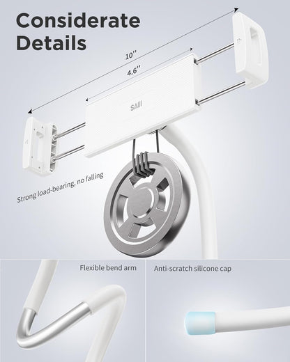 SAIJI iPad Stand, Adjustable Ergonomic Tablet Holder for Bed, Kindle Stand for Reading in Bed Fit for Tablet, Phone, Kindle, Portable Monitor, Switch and More 4.7"-17.3" Devices (White)