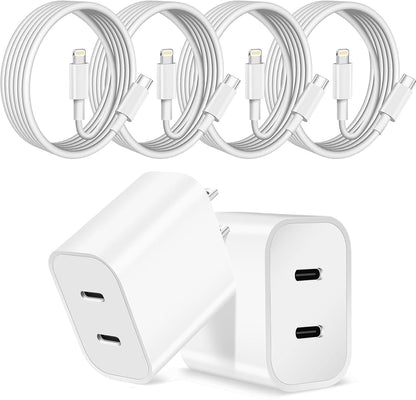 Fast iPhone Charger,Dual Port USB C iPhone Charger Fast Charging Block,2Pack Double Type C Apple Wall Charging Adapter Plug,4Pack Quick USB C to Lightning Cable for iPhone 14Pro/13/12/11/MiNi/XS/XR/SE