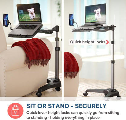 LEVO G2 V16 Mobile Laptop Stand Desk Rolling Cart with Phone Holder and Mouse Tray