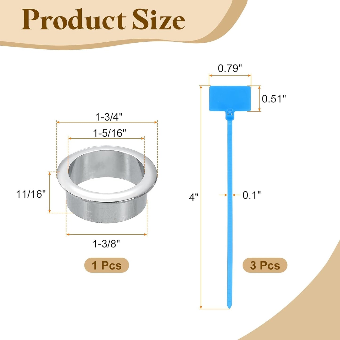 uxcell Desk Grommet, 1-3/8" (35mm) Zinc Alloy Cable Hole Cover Wire Cord Organizer with Marked Cable Ties for Home Office Desktop Wire, Silver Tone