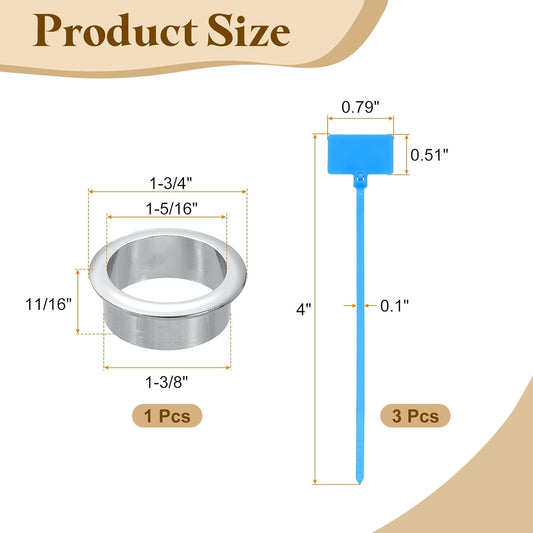 uxcell Desk Grommet, 1-3/8" (35mm) Zinc Alloy Cable Hole Cover Wire Cord Organizer with Marked Cable Ties for Home Office Desktop Wire, Silver Tone