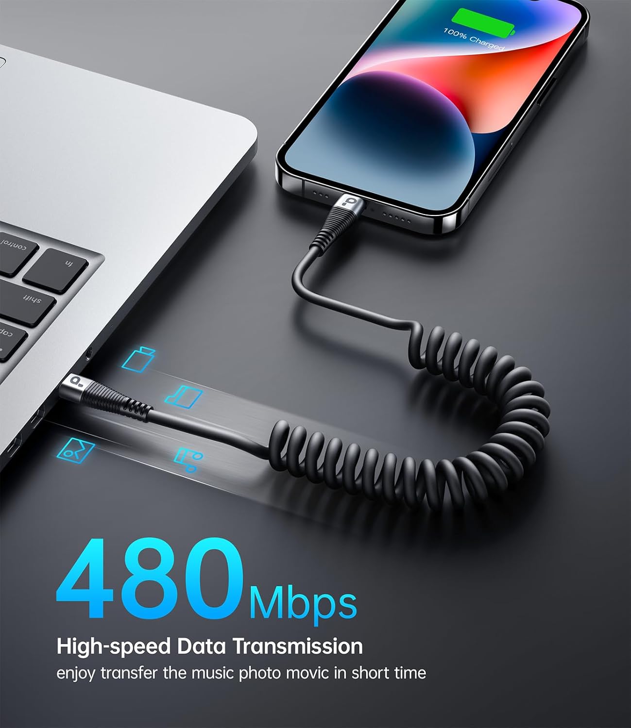 USB Type C to Lightning Cable 3FT 2Pack, Coiled iPhone Charger Fast Charging for Car [Apple MFi Certified] Short USBC iPhone Cord Compatible with iPhone14/13/12/11 Pro Max/XS MAX/8/Plus/iPad/CarPlay