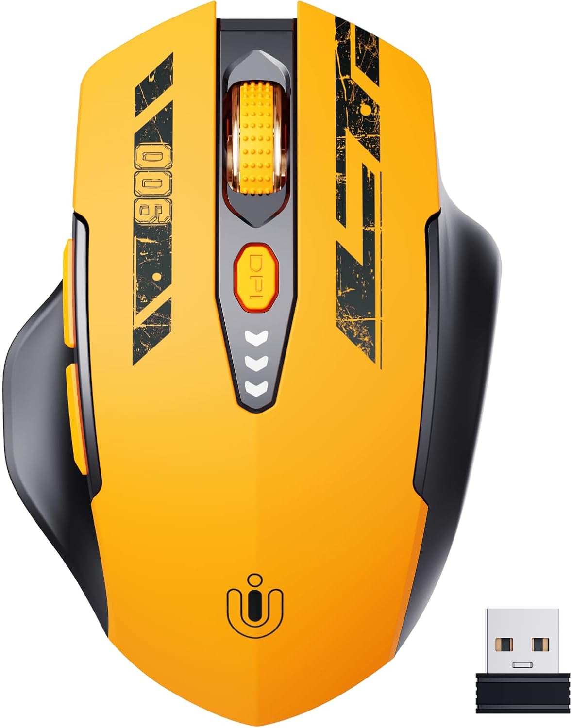 Wireless Mouse,Upgraded 2.4GHz Rechargeable (Battery Level Visible) Ergonomic Computer Mouse,4 Levels DPI, Wireless Mice for Laptop Computer(Yellow)