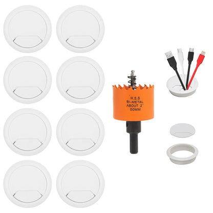 Desk Grommet 2 inch with Hole Saw, Desk Cord Hole Cover Grommet for Cables, 8 PCS, White