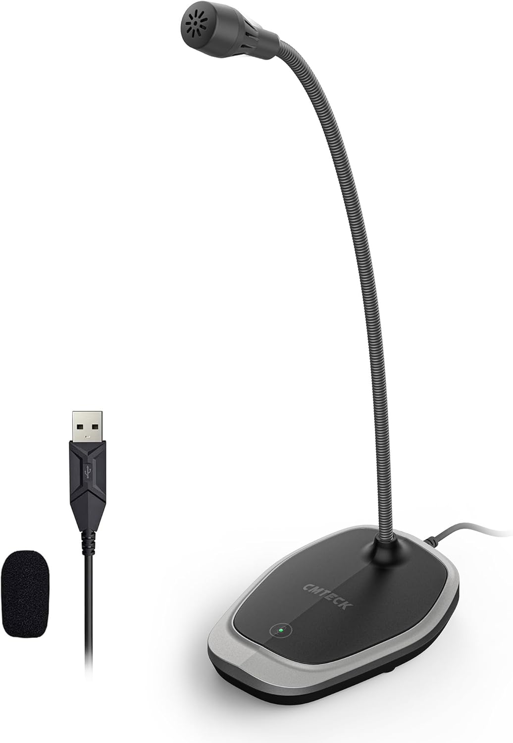 CMTECK USB Computer Microphone, Plug &Play Desktop Omnidirectional Condenser PC Laptop Mic, Mute Button with LED Indicator, Compatible with Windows/Mac, Ideal for YouTube, Skype, Recording (Gray)