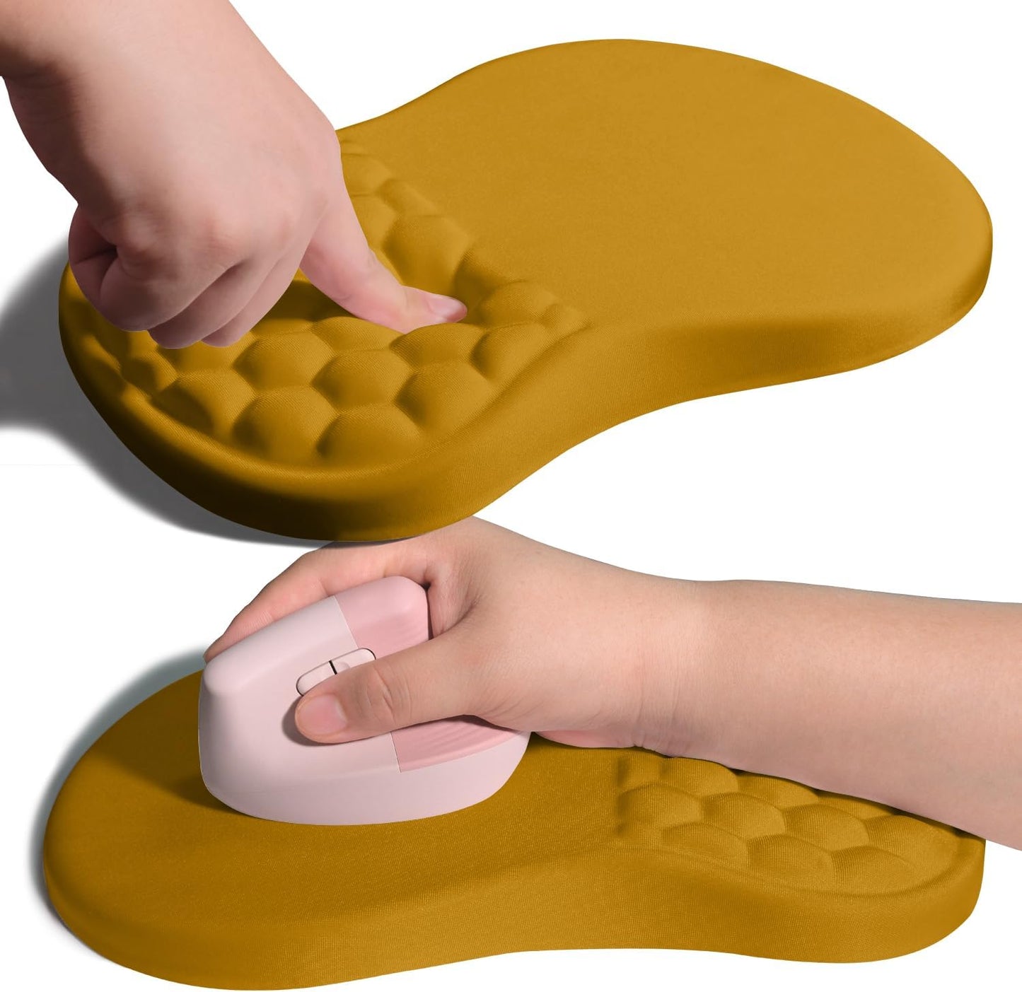 Ergonomic Joint Wrist Support Mouse Pad with Memory Foam Cushion Massage Bump, Carpal Tunnel Pain Relief Mousepad Slope Design for Wrist Rest, 11.8x7.9 in, Goldenrod