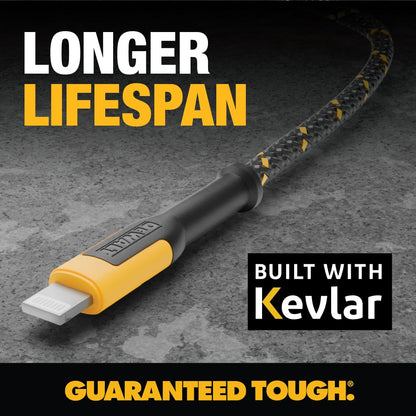 DEWALT Heavy Duty Lightning to USB A Cable — Reinforced Braided Cable for Lightning — Charger Cord Compatible with iPhone — Apple Compatible Charging Cable… (USB A to Lightning, 4FT)