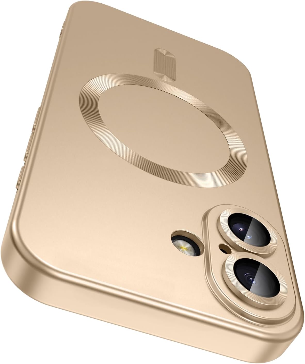 Magnetic for iPhone 16 Case [Compatible with MagSafe][Built-in Camera Lens Protector] Slim Soft Silicone Bumper Shockproof Metallic Luster Phone Case (Gold)