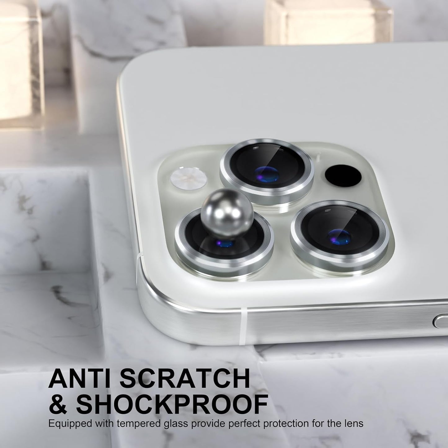 Choiche Compatible for iPhone 16 Pro/iPhone 16 Pro Max Camera Lens Protector, 9H Tempered Glass Camera Cover Screen Protector Metal Ring Decoration Accessories (Silver)