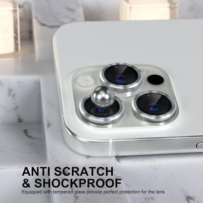 Choiche Compatible for iPhone 16 Pro/iPhone 16 Pro Max Camera Lens Protector, 9H Tempered Glass Camera Cover Screen Protector Metal Ring Decoration Accessories (Silver)