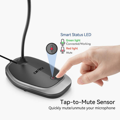 CMTECK USB Computer Microphone, Plug &Play Desktop Omnidirectional Condenser PC Laptop Mic, Mute Button with LED Indicator, Compatible with Windows/Mac, Ideal for YouTube, Skype, Recording (Gray)