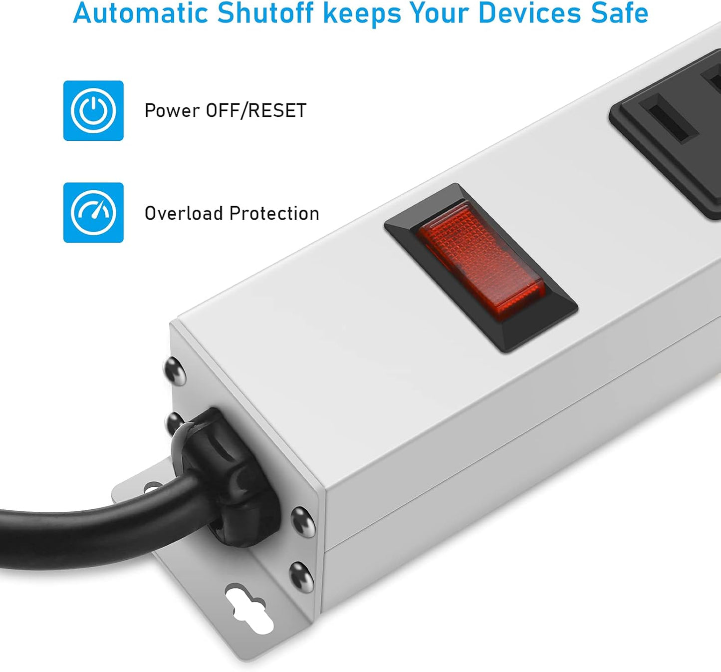 JUNNUJ Metal 12 Outlet Power Strip, Mountable Heavy Duty Power Strip, 1200J Surge Protector Wall Mount Screws Outlet with Switch, Gaming Desk Strips Wide Spaced 15A 125V 1875W, 10 FT 14AWG Power Cord