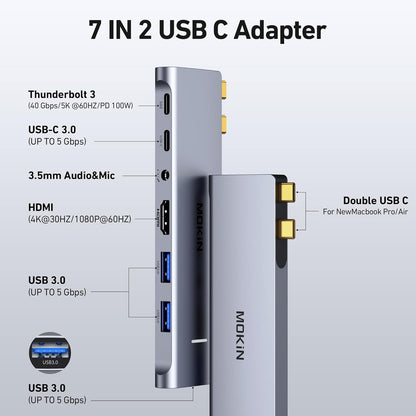 MacBook Pro Adapter, USB C Adapter for MacBook Pro/Air M1M2M3 2022 2021 2020 13" 15" 16", Mac Dongle with 4K HDMI, 3 USB 3.0, USB C 3.0 and 100W Thunderbolt 3, Audio, Support MagSafe 3 Charging