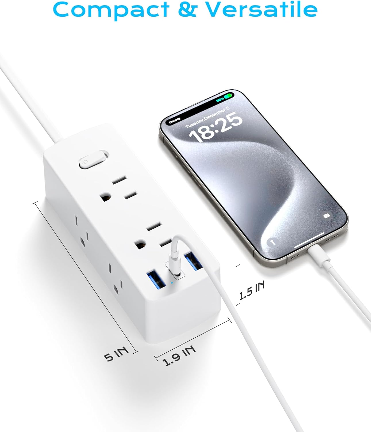 European Travel Plug Adapter, Olcorife US to Europe Type E/F Plug Adapter, International Power Strip with 6 Outlets and 3 USB(1 USB-C), 5 FT Cord for Germany France Iceland Spain