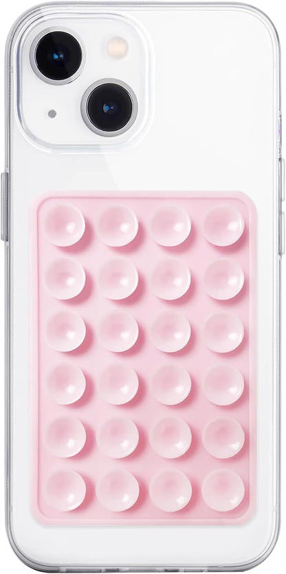 Silicone Suction Phone Case Mount, Non Slip Sticky Phone Grip for Cellphone, Silicon Adhesive Suction Cup Phone Mount, Strong Grip Holder for Selfies and Videos (Light Pink)