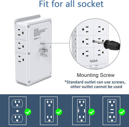 Multi Plug Outlet Surge Protector Nikleb, 12 Electrical Outlets Extender with 4 USB Charging Ports Total 4.8A, Wall Plug Expander 3 Prong for Room, Office, Gaming, Cord Organizer Accessories