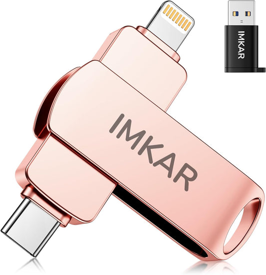 MFi Certified 512GB Flash Drive for iPhone iPad, IMKAR Memory Stick Storage for Photos Videos, Compatible with iPhone iPad Android and PC, Plug and Play No Application Required (Rose Gold)
