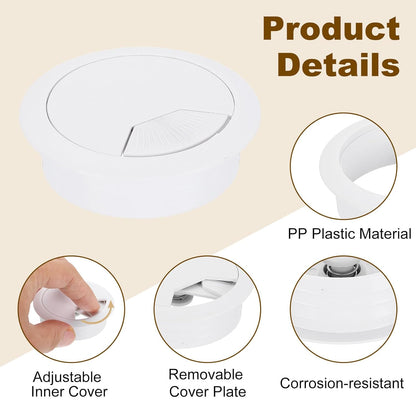 uxcell 8 Pcs 53mm (2.09 Inch) Desk Grommet, Plastic Cable Hole Cover, Wire Cord Cable Organizer for Home Office Computer Desk Cabinet, White