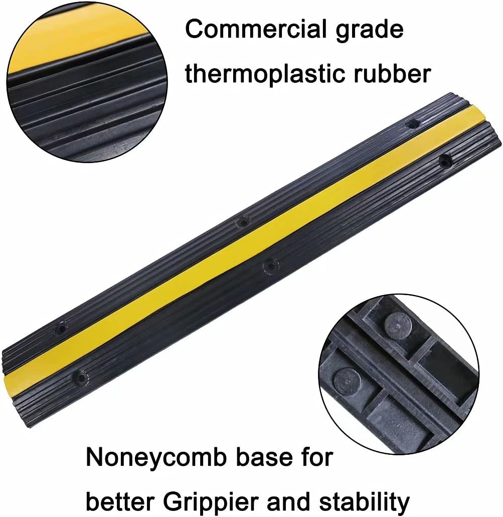 Rubber Cable Ramp Cord Cover Cable Protector Ramps Wire Hose Protective 1 Channel 22000Lbs Load Capacity Traffic Speed Bump for Asphalt Concrete Gravel Driveway Indoor Outdoor, 4 Pack