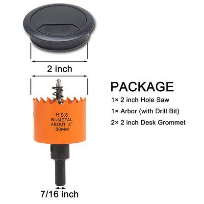 Desk Grommet 2 inch with Hole Saw, Desk Cord Hole Cover Grommet for Cables, 2 PCS, Black