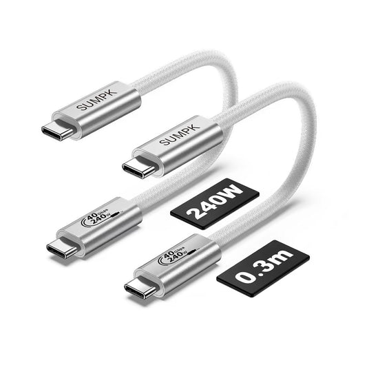 1 FT Short USB4 Cable 2 Packs, 240W USB C to USB C 40gbps Fast Charging, 8K Video Monitor Cord Compatible for Thunderbolt 4, Thunderbolt 3 and USB4 Devices