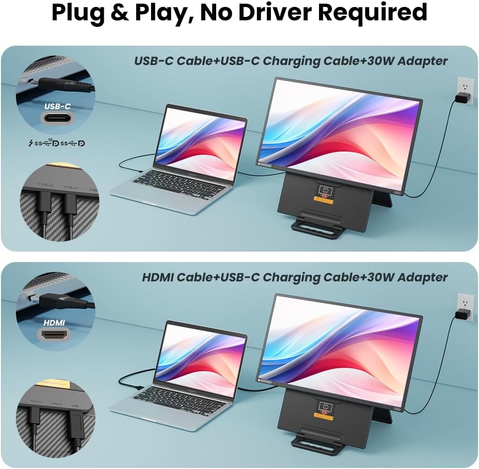 Hyangin 2025 Upgraded 24 Inch Large Portable Monitor for Laptop,1080P FHD 100Hz Portable Screen,120% sRGB IPS Portable Second Monitor with Adjustable Stand for Laptop, MacBook, Phones