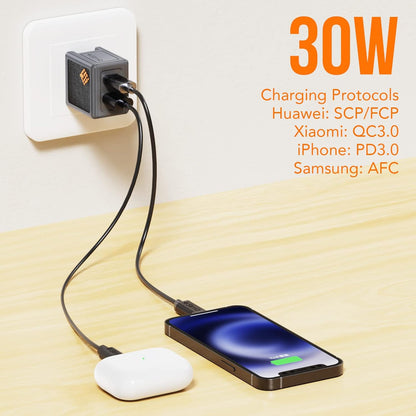 𝐒𝐥𝐢𝐦𝐐 30W USB C GaN Quick Charger PD Mini Type C Wall Fast Charging Block Adapter Foldable Plug Compact Mini GaN Charger for iPhone 13Pro/Max12Mini/iPad Pro/Galaxy/Note 20/Pixel(Upgrade, Grey)