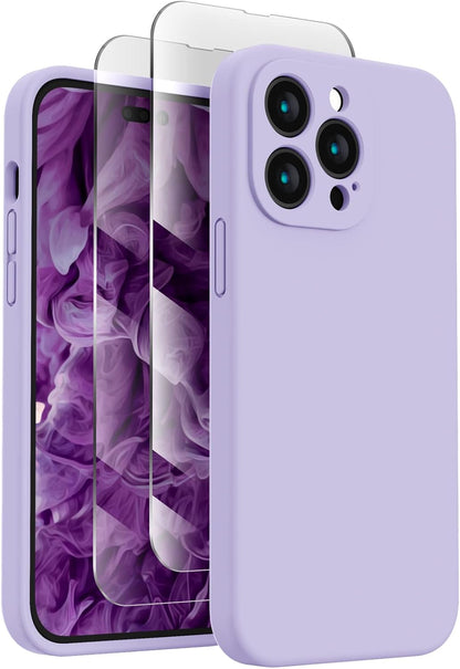FireNova for iPhone 14 Pro Case, Silicone Upgraded [Camera Protection] Phone Case with [2 Screen Protectors], Soft Anti-Scratch Microfiber Lining Inside, 6.1 inch, Clove Purple