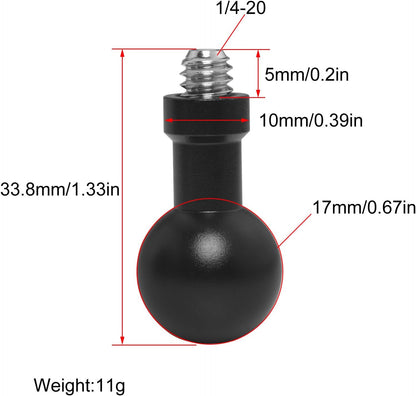 2PCS 17mm Ball Head to 1/4 Stainless Steel Short Screw Connection Rod Car Mobile Phone Navigation Mount Motorcycle Rearview Mirror Accessories Camera Camera Connection Accessories