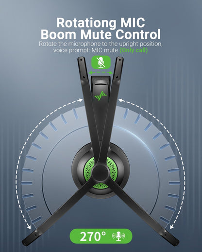 Wireless Headset with AI Noise Cancelling Microphone Bluetooth Headset - Bluetooth V5.2 Headphones with USB Dongle & Mic Mute for Computer/Laptop/PC/iPhone/Android/Cell Phones/Zoom-Green