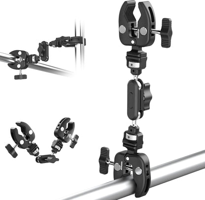 NEEWER Double Super Clamp Camera Mount with Magic Arm, NATO Interface, Cold Shoes, 1/4" Locating Holes for ARRI, Desk Studio Photography Light Stand Pole Cross Bar Umbrella Holder Clamp Mount, UA060