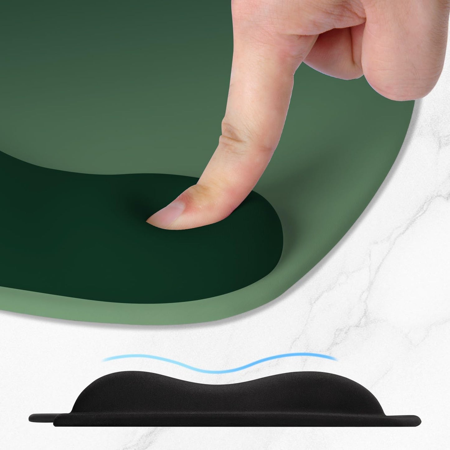 ITNRSIIET Ergonomic Mouse Pad, Cushioned Gel Wrist Rest, Non-Slip Base, Smooth Surface, Cute Multi-Color, 9.5 x 8.2 in, Deep Green Gradient