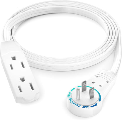 Maximm Cable 4 Ft 360° Rotating Flat Plug Extension Cord, 16/3 AWG Multi 3 Outlet 3-Prong Grounded Wire- White - UL Certified