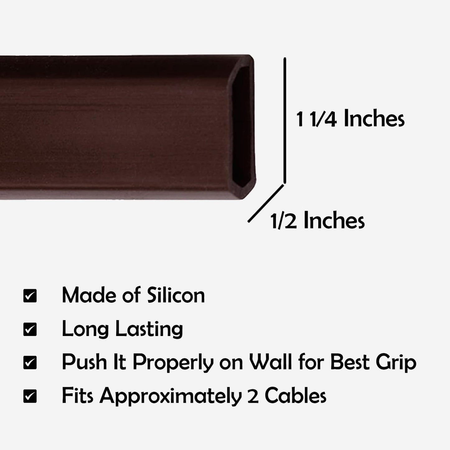 Rubber Bond TV Cord Hider Cable Protector - Strong Self Adhesive Wall Cord Cover Cable Hider - Low Profile Cable Management Wall Cord Concealer Cable Raceway (Dark Brown, 10 Feet)