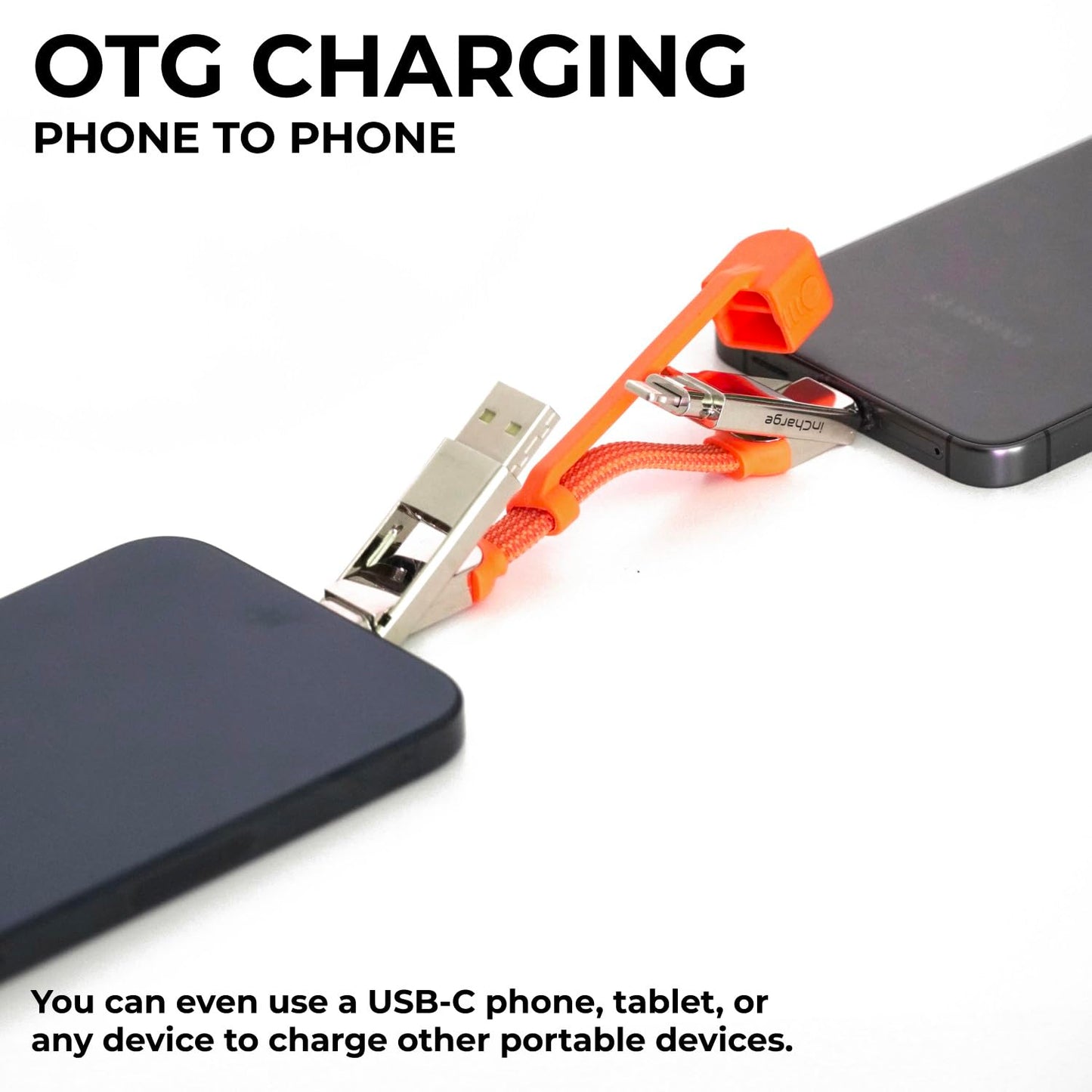 Rolling Square inCharge XS - 240W 4in1 Keyring Cable | Fast Charging & Data Transfer | Universal USB C/Lightning/USB Cable with Metal Housing | N52 Magnets | Eco-Friendly | Orange