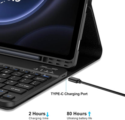 Galaxy Tab S9 FE Case with Keyboard 5G 10.9 Inch 2023, Keyboard for Galaxy Tablet S9 11 Inch 2023, Detachable Bluetooth Keyboard with Pen Holder for Samsung Tab S9 11''/S9 FE 10.9'', Black