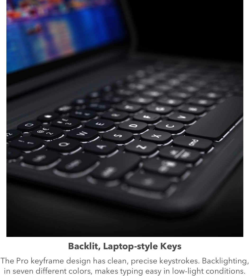 ZAGG Pro Keys Detachable Case & Wireless Keyboard for Apple iPad 10.2" (Gen 9, 8, 7) - Bluetooth Pairing, Backlit Laptop-Style Keys, Apple Pencil Holder, 6.6ft Drop Protection, Black