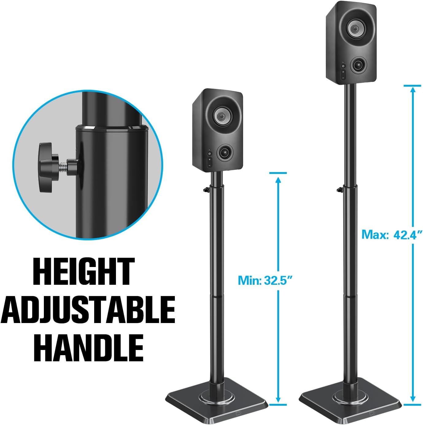 Mounting Dream Speaker Stands - Height Adjustable Speaker Stand for Vizio, Polk, JBL, Sony, Speaker Stands Pair with Wire Management (Holds up to11LBS Per Stand)