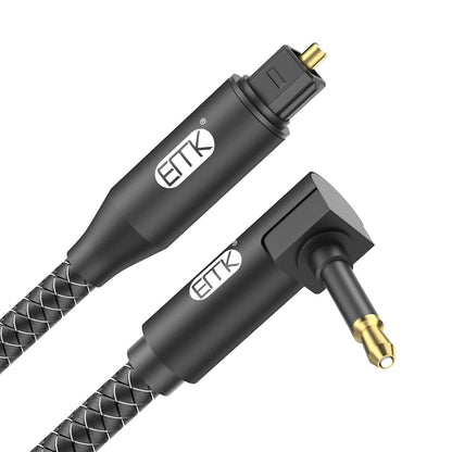 EMK Premium 90° Right-Angle Mini Toslink Cable (3Ft/1M) - 3.5mm Optical Digital Audio Cable for Sound Bars, TVs & Home Theater - SPDIF/Toslink Compatible, Black