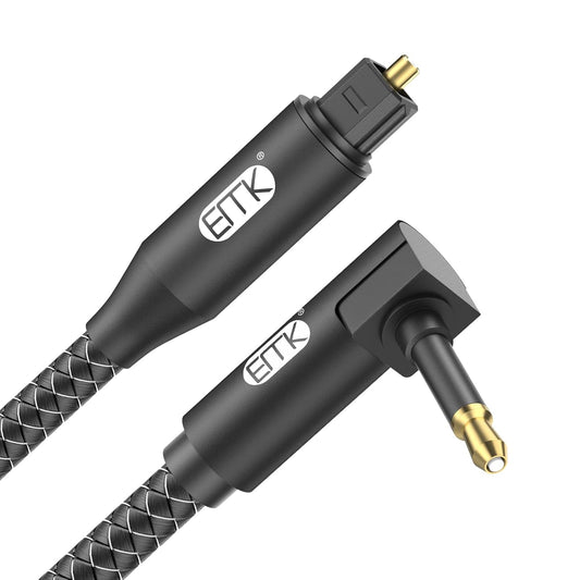 EMK Premium 90° Right-Angle Mini Toslink Cable (3Ft/1M) - 3.5mm Optical Digital Audio Cable for Sound Bars, TVs & Home Theater - SPDIF/Toslink Compatible, Black
