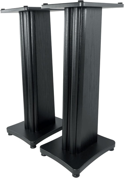 Rockville Pair SS28B Premium Black Wood Grain 28" Home Speaker Stands, 100lb Capacity, Solid MDF Wood, Dual Platforms, Spikes and Pads Included, for Home Theater and Studio Audiophiles