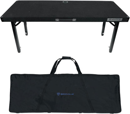 Rockville RTBL4 Adjustable Height DJ Table Folding Legs 20x60 Inch, Portable, Non-Slip Surface, Carry Bag Included, for Mobile DJs and Event Performers