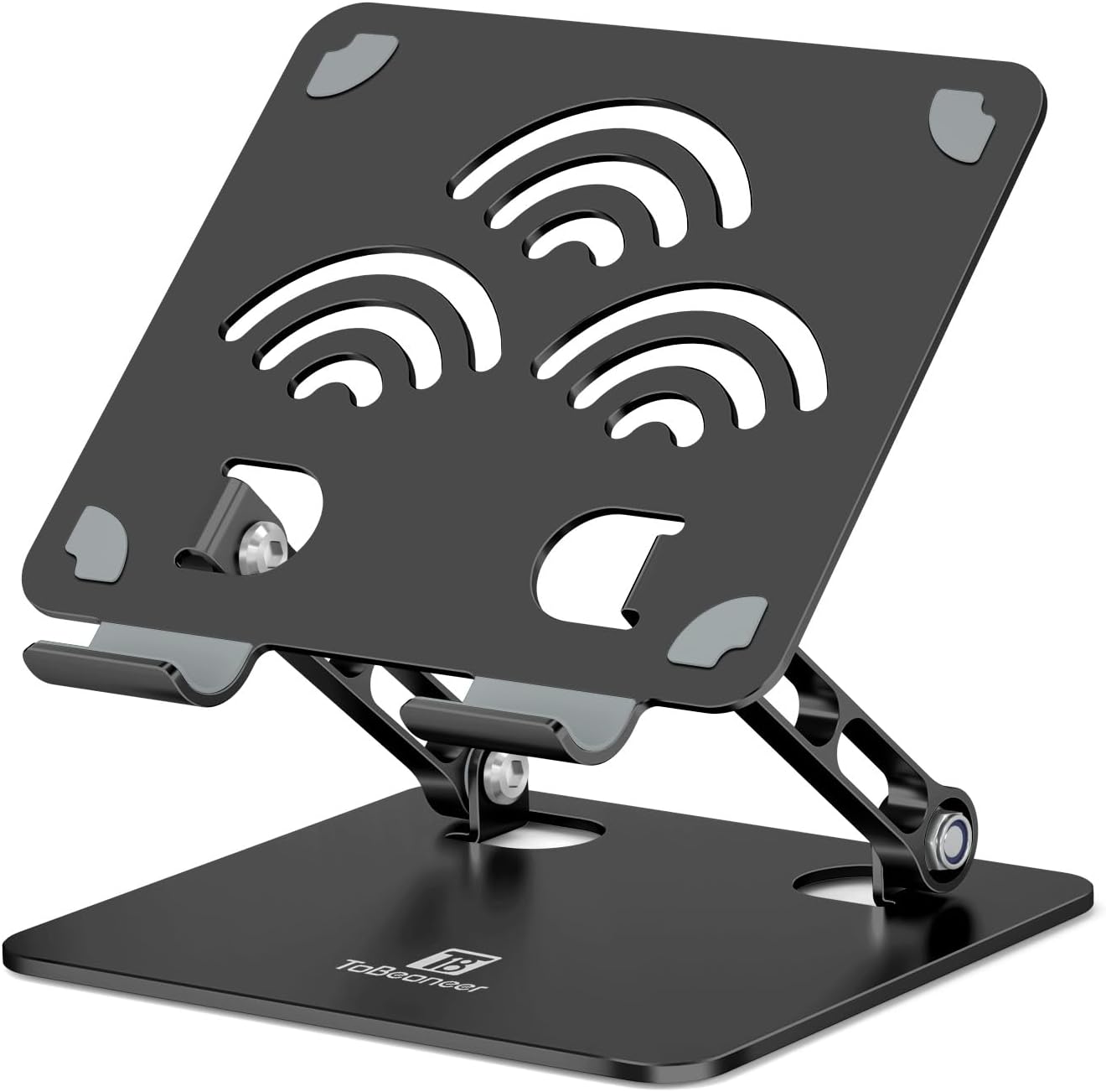 Adjustable Tablet Stand for Desk, Premium Aluminum Holder for iPads, Tablets, Kindles, Switch, Phones, and All Devices up to 14 Inches. Portable and Foldable Black, Plus Size