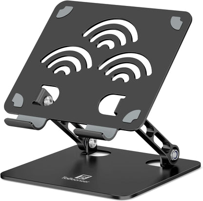 Adjustable Tablet Stand for Desk, Premium Aluminum Holder for iPads, Tablets, Kindles, Switch, Phones, and All Devices up to 14 Inches. Portable and Foldable Black, Plus Size