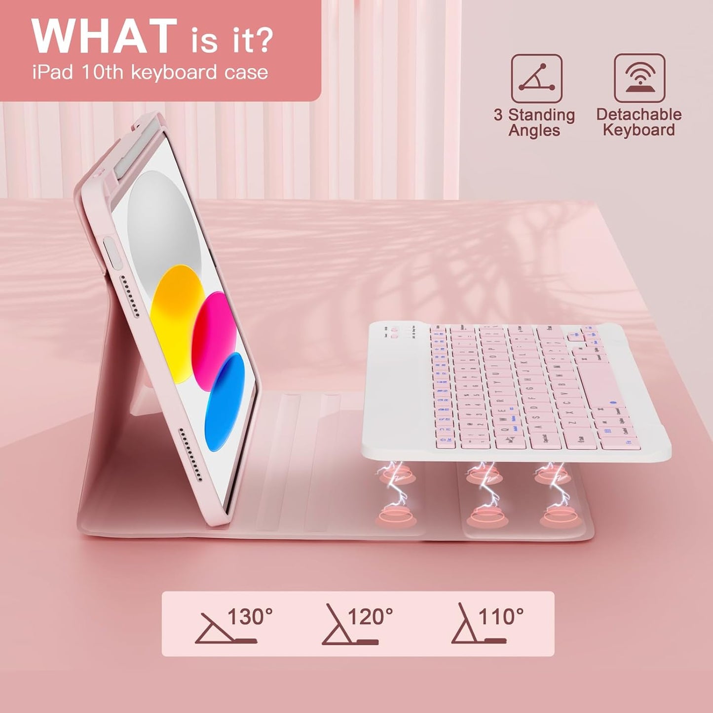 NOKBABO for iPad 11th 10th Generation Case with Keyboard, Magnetic Wireless Detachable Folio case with Pencil Holder, Keyboard for iPad 11th(A16,2025) & ipad 10th Generation(2022) - Light Pink