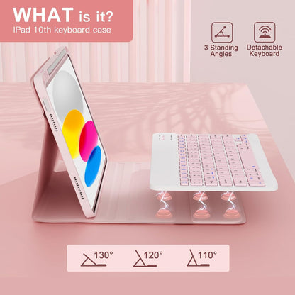 NOKBABO for iPad 11th 10th Generation Case with Keyboard, Magnetic Wireless Detachable Folio case with Pencil Holder, Keyboard for iPad 11th(A16,2025) & ipad 10th Generation(2022) - Light Pink