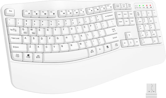 EDJO Ergonomic Wireless Keyboard for Large Hands, with Wrist Rest, Wave Keys, 2.4GHz Full Size Ergo Cordless USB Computer Keyboard, Comfortable Natural Typing, for Laptop, Mac, Windows (White)